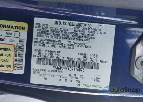 2013 Ford Fusion Se z USA, uszkodzony, nr VIN 3FA6P0HRXDR116875